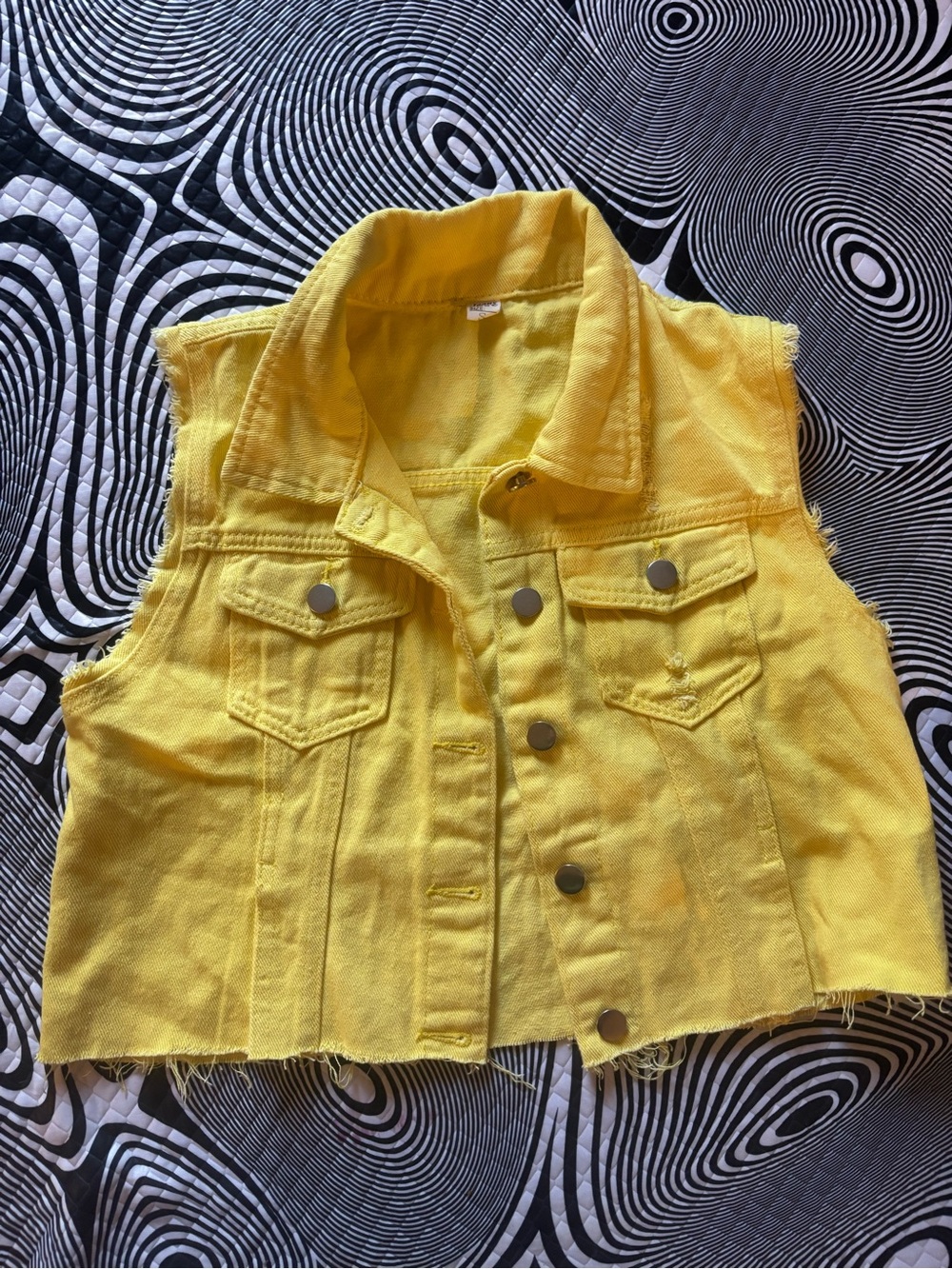 Women’s Bright Yellow Sleeveless Denim Vest - Picture 2 of 5
